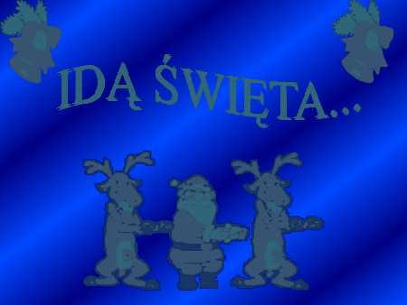 Niebieska kartka z reniferami idą święta